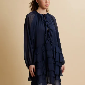 Women’s crinkle chiffon dress with ruffles - Celia